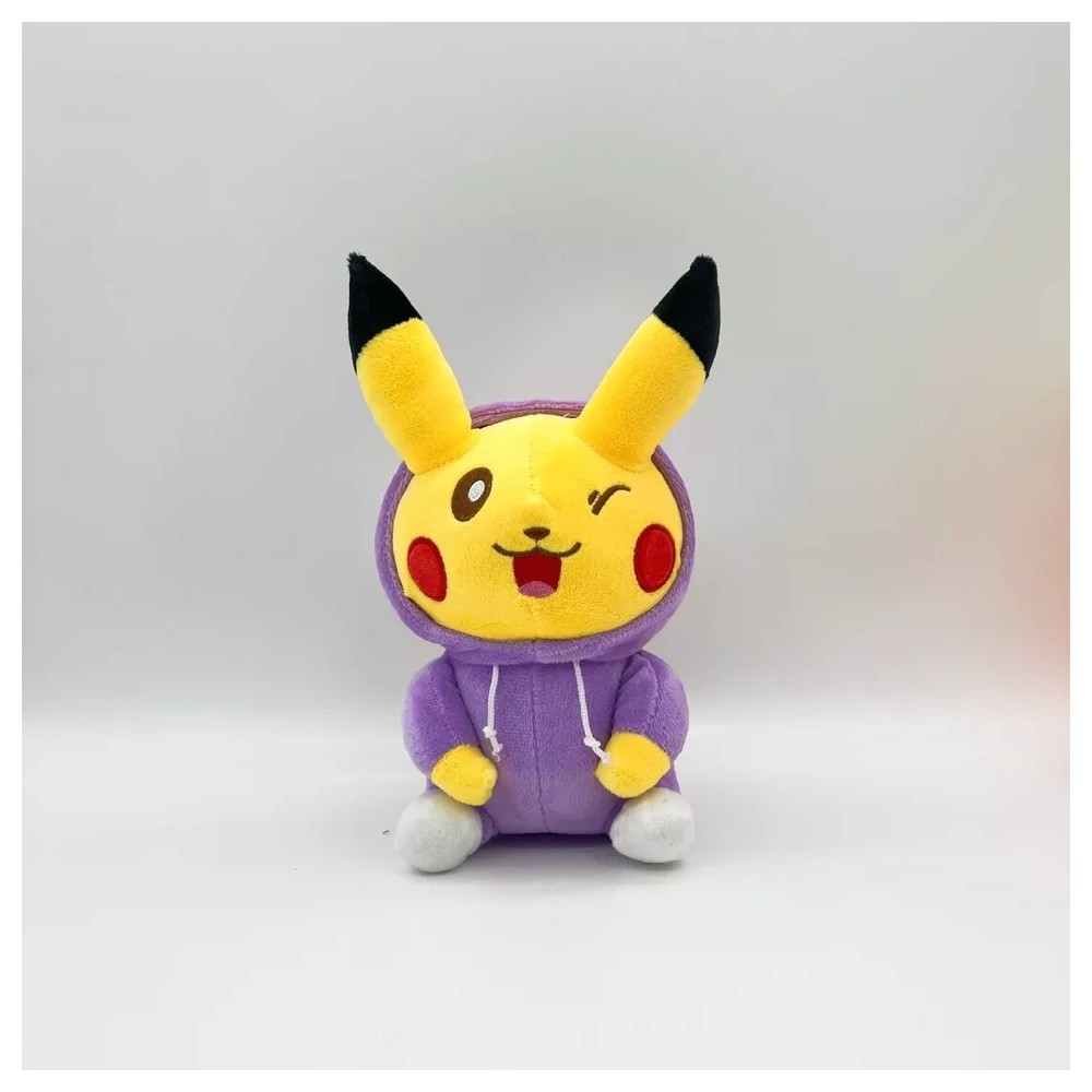 Jucarie plus Papusa Pikachu cu hanorac colorat cu gluga Pokemon