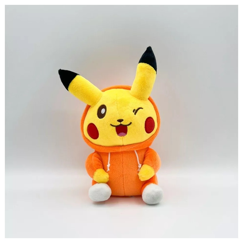 Jucarie plus Papusa Pikachu cu hanorac colorat cu gluga Pokemon