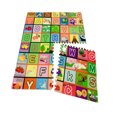 Covor de joaca tip puzzle cu fructe si litere copii