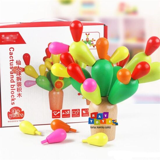 Cactus colorat Jucarii lemn Montessori de echilibru Asamblare Cactus colorat Jucarii lemn Montessori de echilibru Asamblare