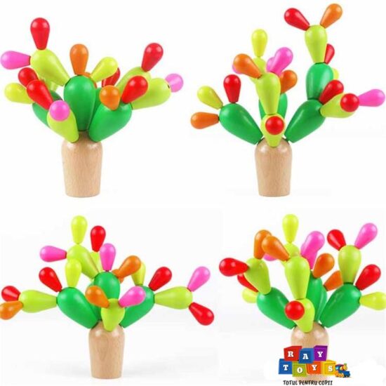 Cactus colorat Jucarii lemn Montessori de echilibru Asamblare