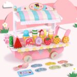 Jucarie Caruciorul cu inghetata din lemn accesorii si copertina