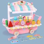 Jucarie Caruciorul cu inghetata din lemn accesorii si copertina