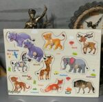 Puzzle incastru Animale Jungla din lemn in Limba Romana