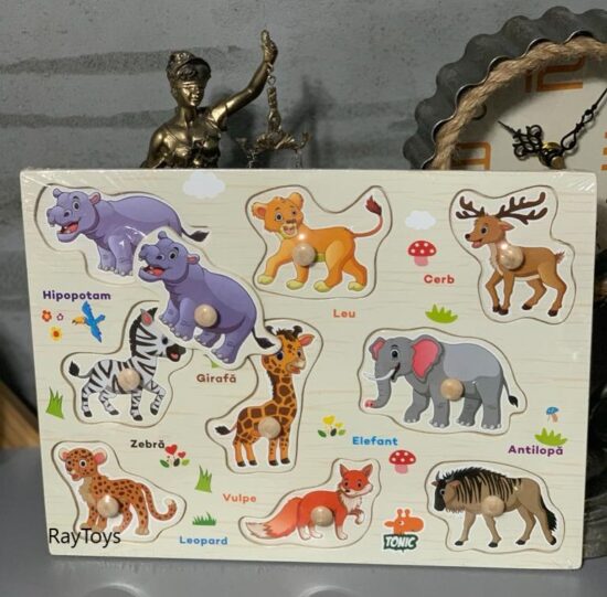 Puzzle incastru Animale Jungla din lemn in Limba Romana