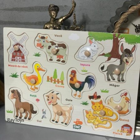 Puzzle incastru Animale domestice din lemn in Limba Romana