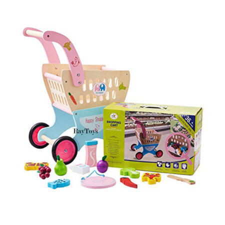 Jucarie Carucior de cumparaturi din lemn 25 pcs
