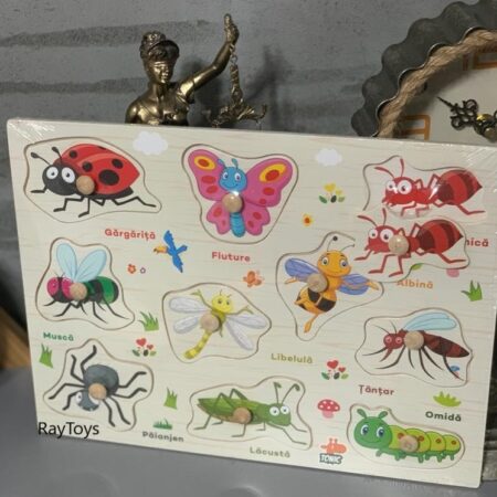 Puzzle incastru Insecte din lemn in Limba Romana