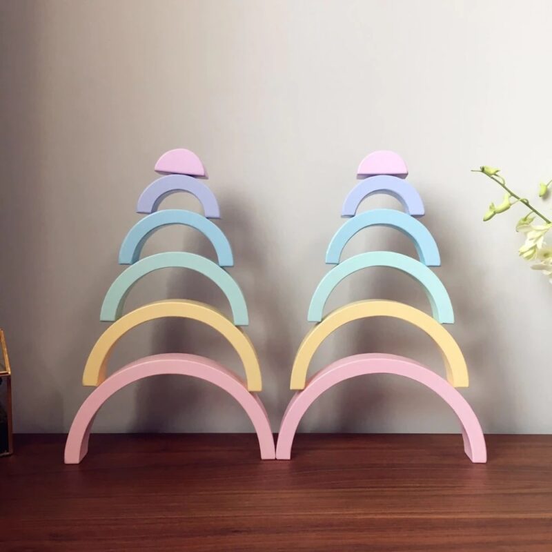Curcubeu Pastel 6 semicercuri din lemn Joc echilibru