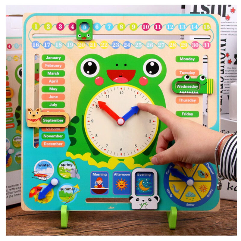 Ceas si Calendar lemn Broscuta Jucarii educative copii