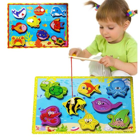 Puzzle magnetic Animale marine Jucarie pescuit lemn