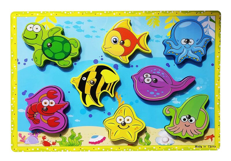 Puzzle magnetic Animale marine Jucarie pescuit lemn