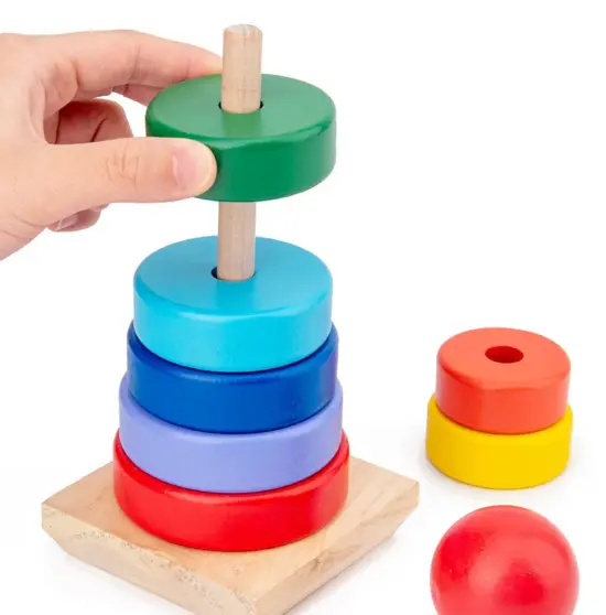 Turn lemn cu inele tip cerc forma Piramida Rainbow