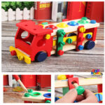 Camion-din-lemn-banc-scule-si-ciocanel-cu-bile-2in13