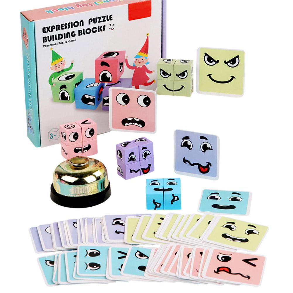 Joc educativ Cuburi cu Expresii faciale Puzzle lemn