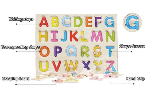 Puzzle din lemn incastru cu butoni Alfabet A-Z2