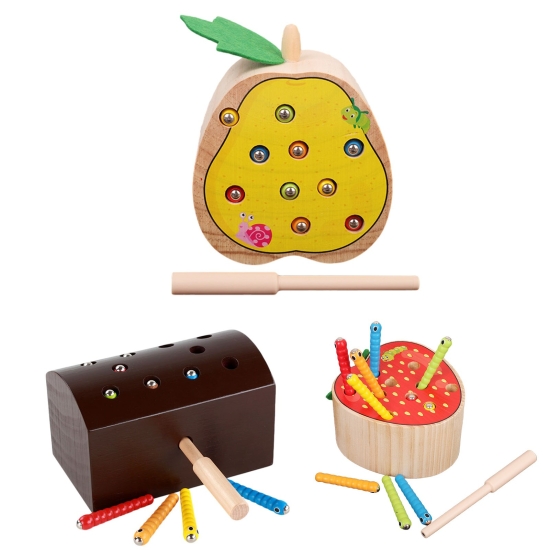 Joc Pescuit magnetic lemn Montessori Fructe Prinde Insectele