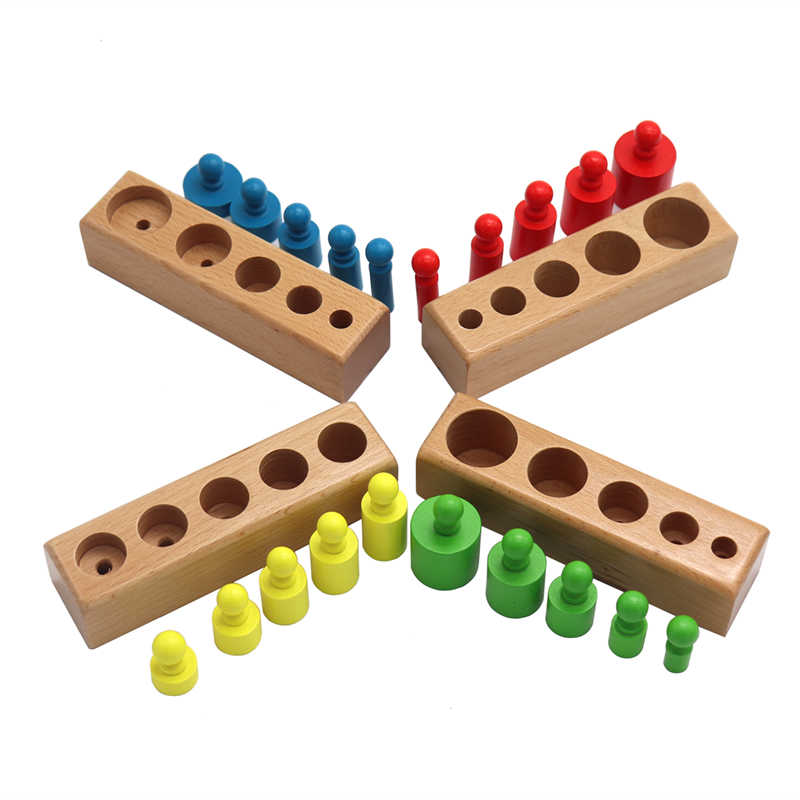 Jucarii Montessori Cilindri din lemn colorati 4 seturi