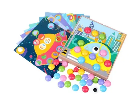 Joc creativ Mozaic Genius cu butoni din lemn si Planse