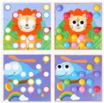 Joc creativ Mozaic Genius cu butoni din lemn si Planse