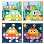 Joc creativ Mozaic Genius cu butoni din lemn si Planse