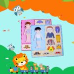 Puzzle din lemn incastru imbraca fetita si baiatul