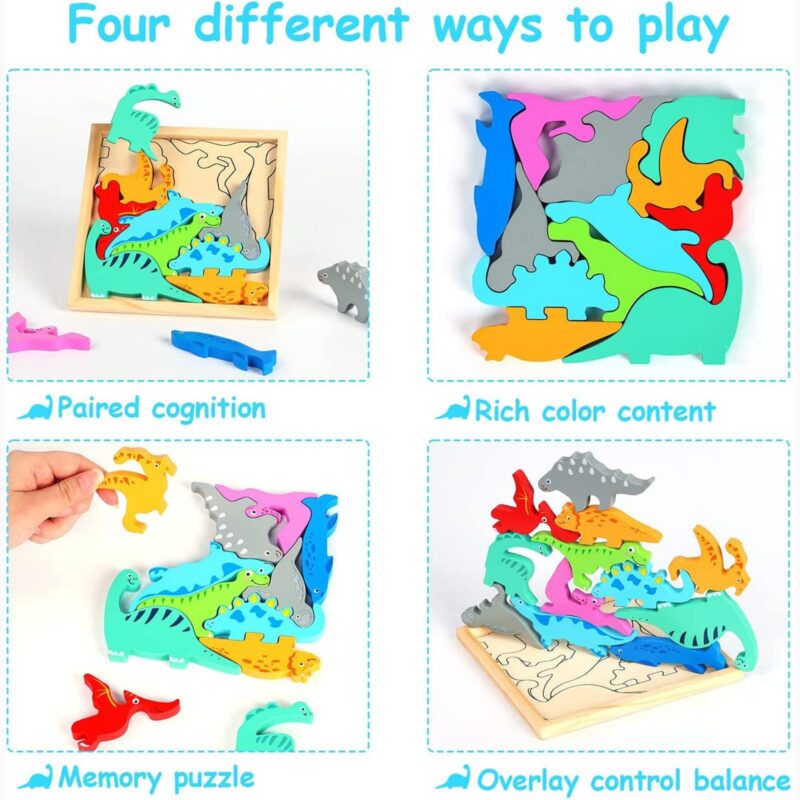 Puzzle educativ Tangram din lemn Jucarii stivuire