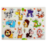 Puzzle din lemn incastru cu butoni Jungla Girafa