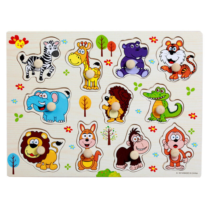 Puzzle din lemn incastru cu butoni Jungla Girafa