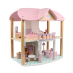 Casuta papusi din lemn cu mobilier cu 2 etaje MSN