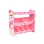 Rafturi depozitare jucarii din lemn roz, model urs, 80 cm inaltime