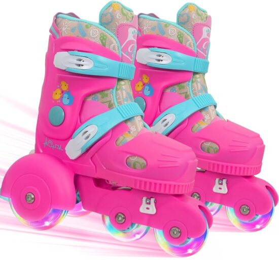 Set Role Roz cu Protectii reglabile 4 roti ajutatoare Frana siguranta