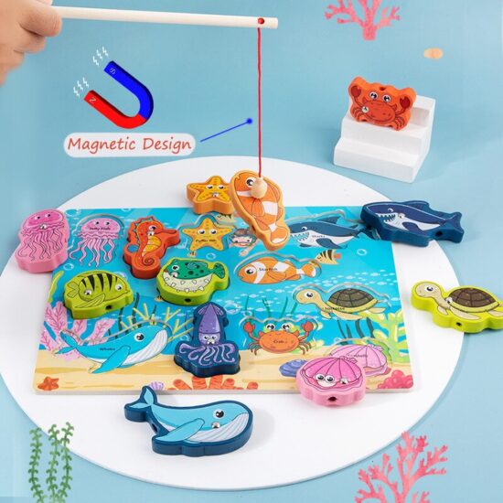 Puzzle 3 in 1 Pescuit magnetic si Tabla desen