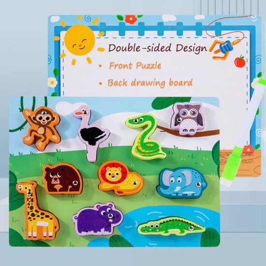 Puzzle 3 in 1 Pescuit magnetic si Tabla desen