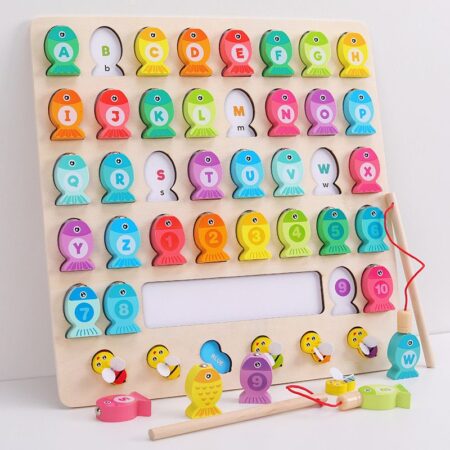 Puzzle de Pescuit magnetic Alfabetul Numere si Culori din lemn