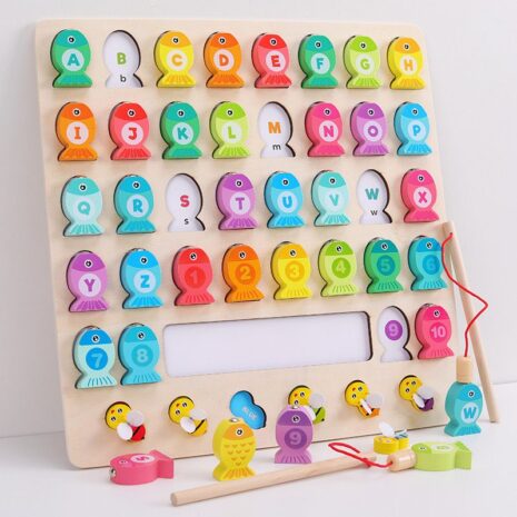 Puzzle de Pescuit magnetic Alfabetul Numere si Culori din lemn