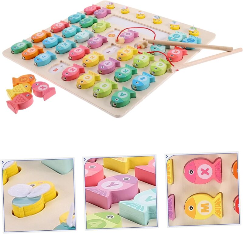Puzzle de Pescuit magnetic Alfabetul Numere si Culori din lemn