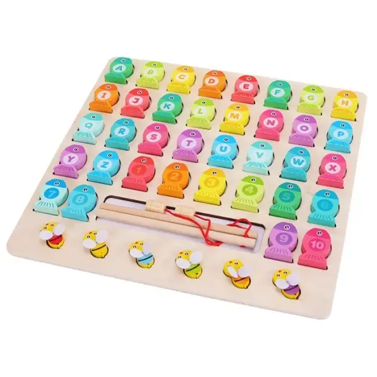 Puzzle de Pescuit magnetic Alfabetul Numere si Culori din lemn