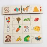 Puzzle traditional lemn Asociere alimente Clasificarea animalelor