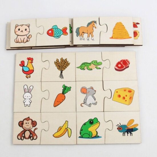 Puzzle traditional lemn Asociere alimente Clasificarea animalelor