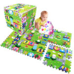 Covoras puzzle de joaca bebe Trafic si Cifre din 4 placi