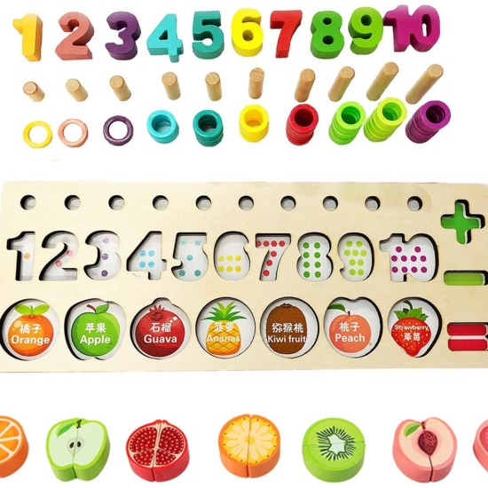Puzzle educativ lemn sortare-oeratii matematice si fructe