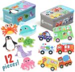 Set 6 puzzle piese mari in cutie metalica copii