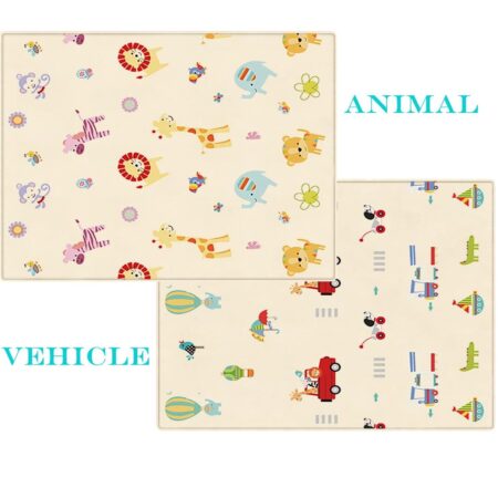 Covoras de joaca Pliabil Animale-Vehicule 150 x 180 cm doua fete