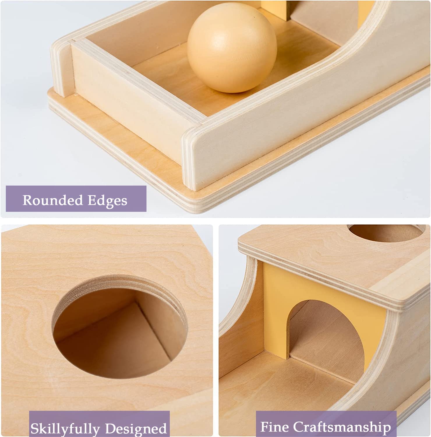 Cutia permanentei cu 3 bile Joc Montessori lemn natur