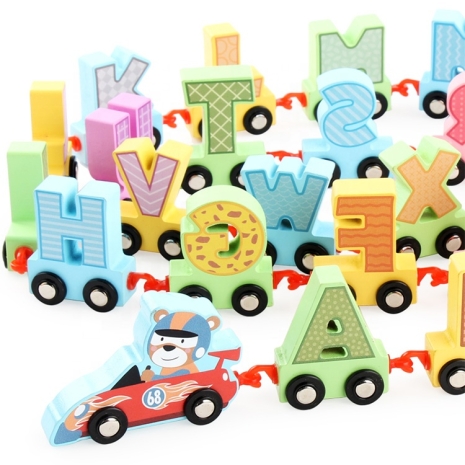 Trenulet din lemn copii cu literele alfabetului Cartoon