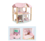 Casuta papusi din lemn cu mobilier cu 2 etaje MSN