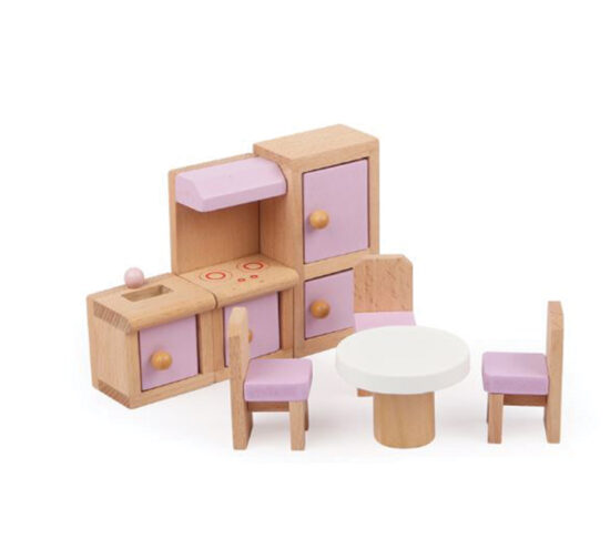 Casuta papusi din lemn cu mobilier cu 2 etaje MSN