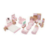 Casuta papusi din lemn cu mobilier cu 2 etaje MSN