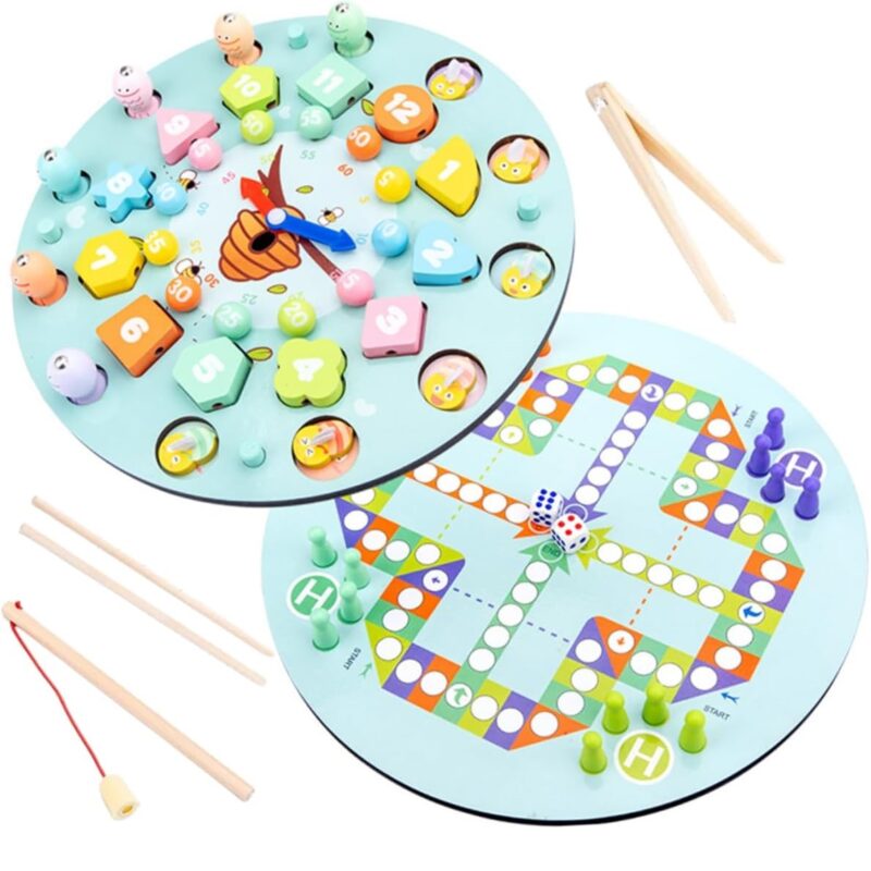 Joc 3in1 Ceas Pescuit magnetic Joc Nu Te Supara Frate lemn